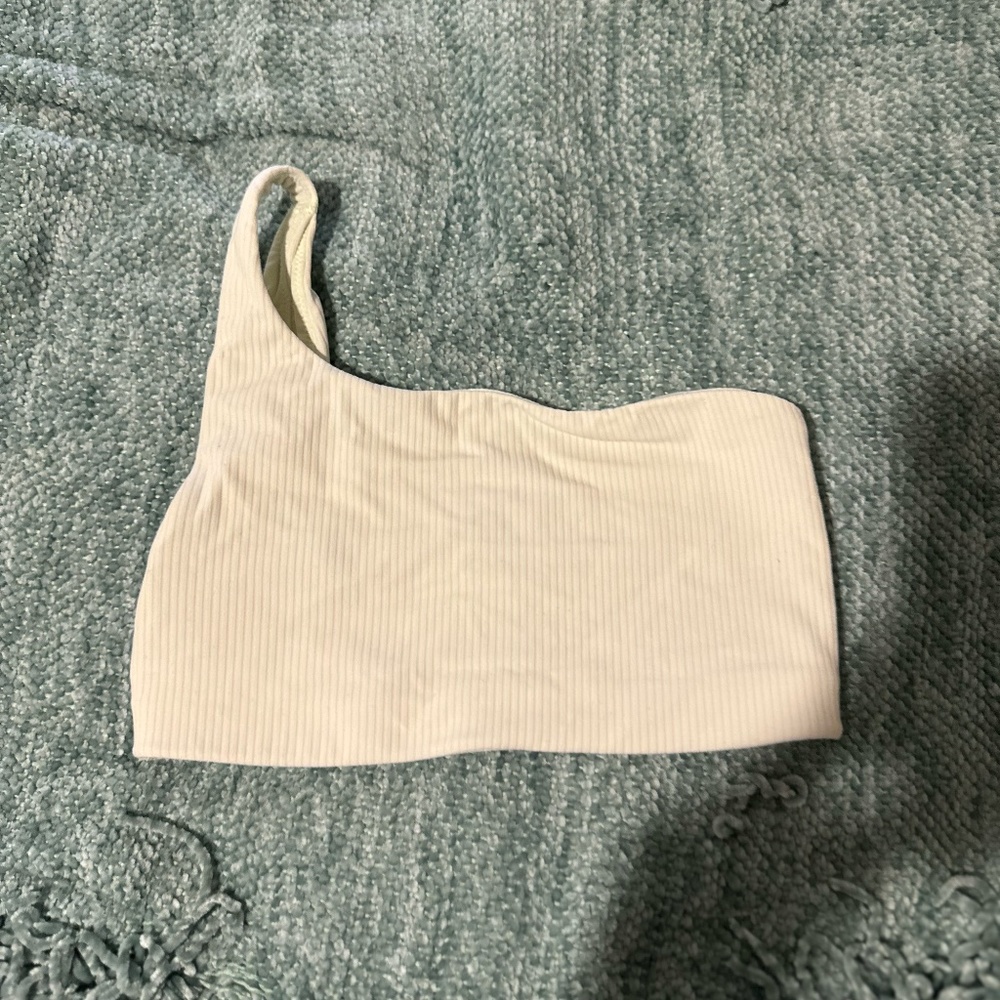 light yellow ribbed Lululemon one shoulder bra